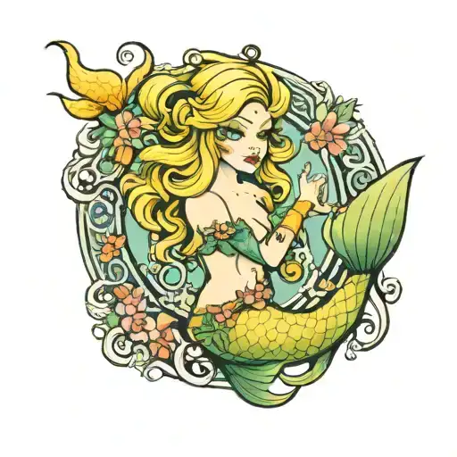 Traditional Blonde Mermaid With The Letters K And T Hidden