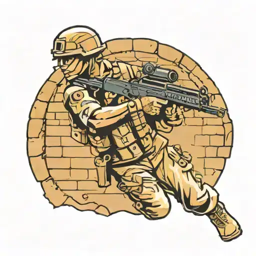 A Soldier Shooting From Behind A Wall