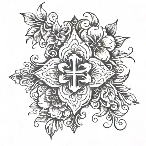 Floral Tattoo With Cross