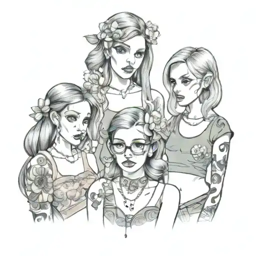 A Group Of Young Girls And A Woman