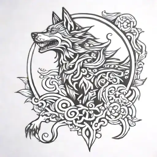 Scandinavian Fenrir Wolf Eat Sun