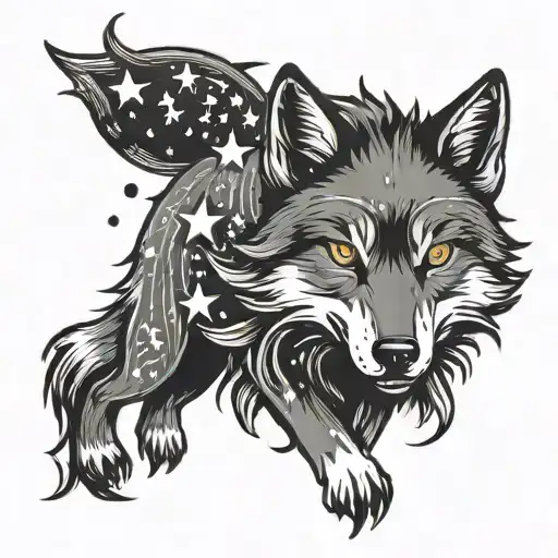 Draw Me A Wolf With Stars Running After The Sun