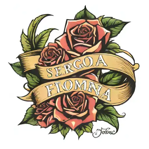 A Hand Tattoo With The Names Sergio And Filomena On Top Of A Rose