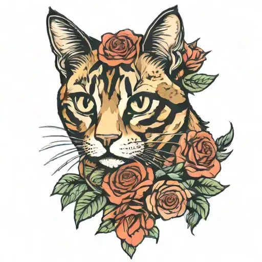 Tortie Cat And Roses