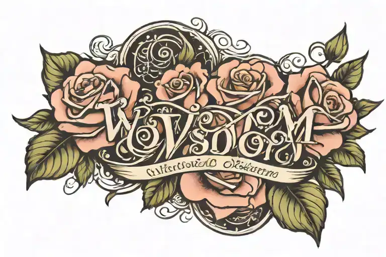 Wisdom Script Surrounded By Roses Growing