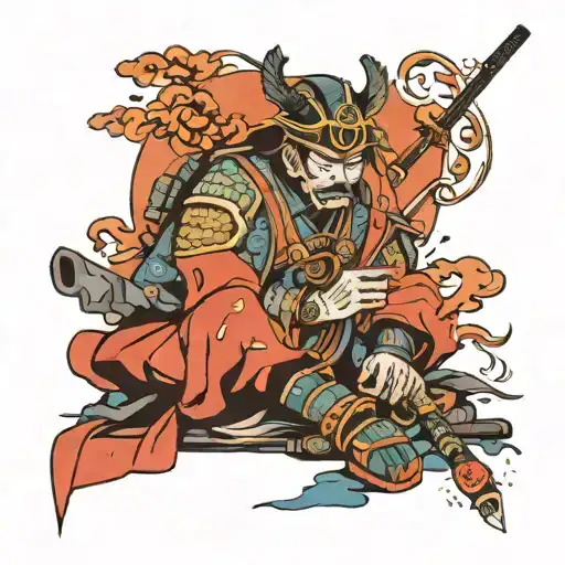 A Wounded Samurai Smoking A Cigarette