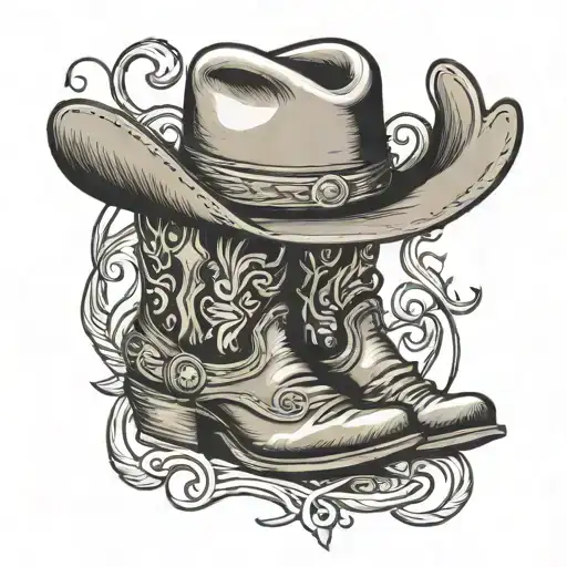 Cowboy Boots And Hat With Initials Intertwined