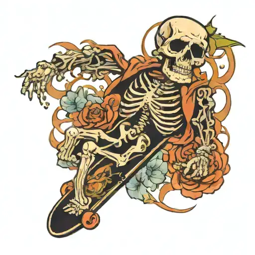 Skeleton On A Skateboard Deck