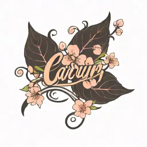 The Name Caryn In Cursive Surrounded By Cherry Blossom Around It