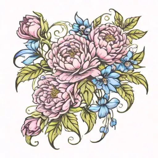 Vine With Peony And Larkspur And Leaves Intertwined