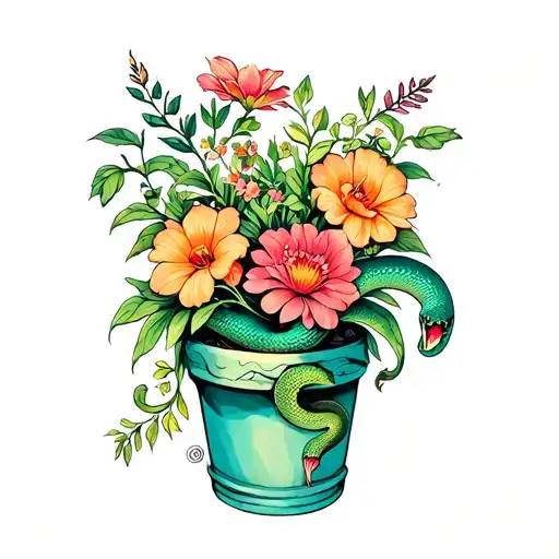 Flowers Snakes Wrapped Potted Plants