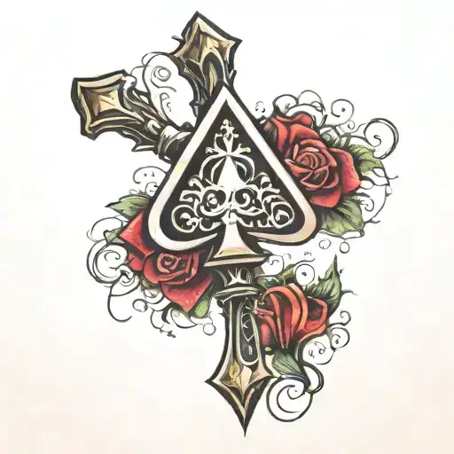 Cros With Ace Of Spades Symbol In Middle Of Cross
