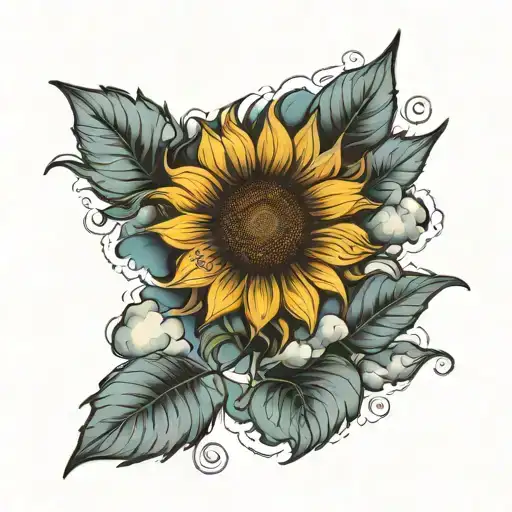 Sunflower Surrounded By Sky With Clouds