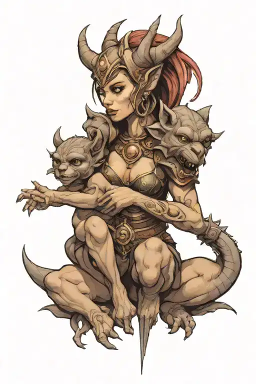 Female Gargoyle Warrior With Her Toddler