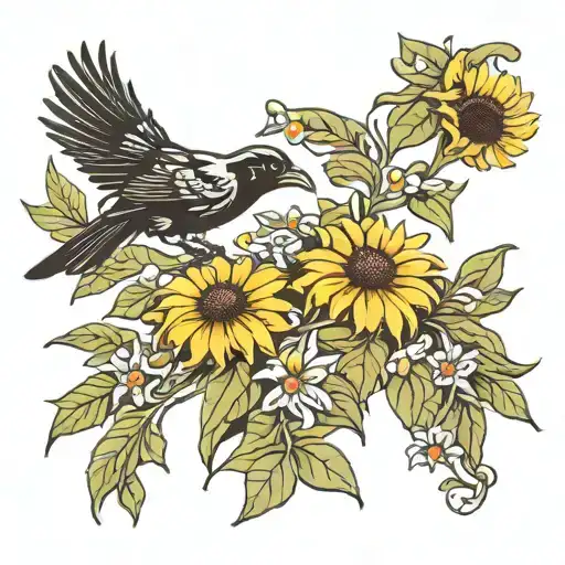 Black Eyed Susan And Crow
