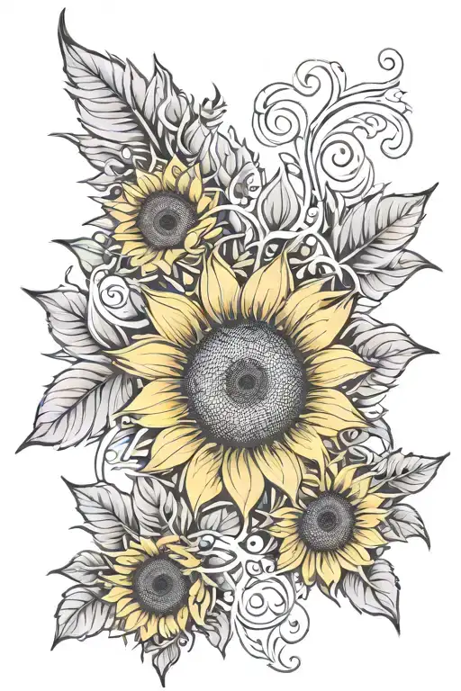 Sunflower Tattoo Design Combining Elements