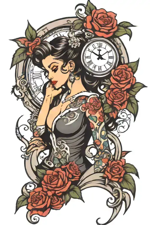 Clock Face Pinup Woman