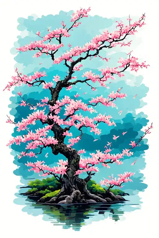 Sakura Trees Boaque With Flying Leaves