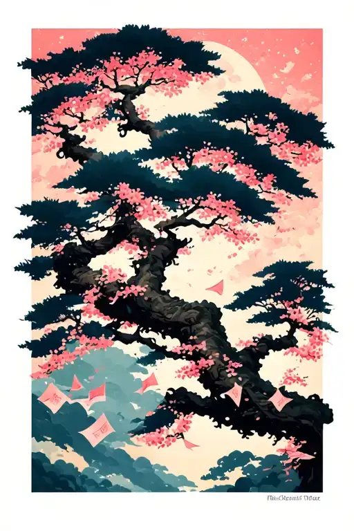 Sakura Trees Boaque With Sheets Flying In A