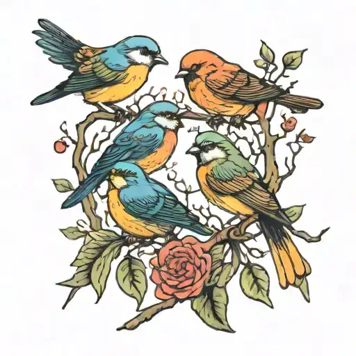 4 Birds On A Branch In Virtiv Orientation