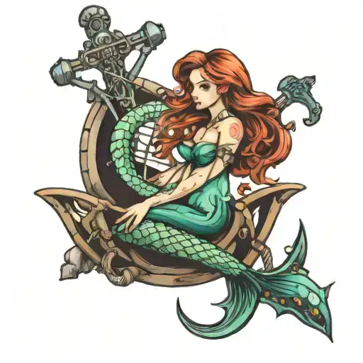 Mermaid Sitting On Anchor