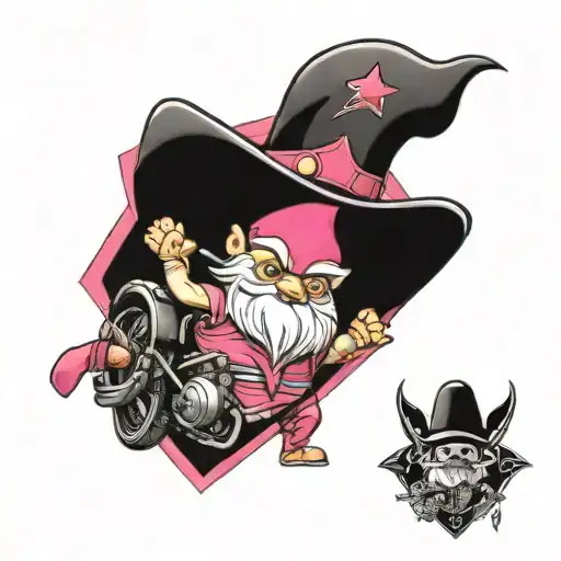 Gnome Boxing Pink Ribbon Butterfly Motorcycle Merging