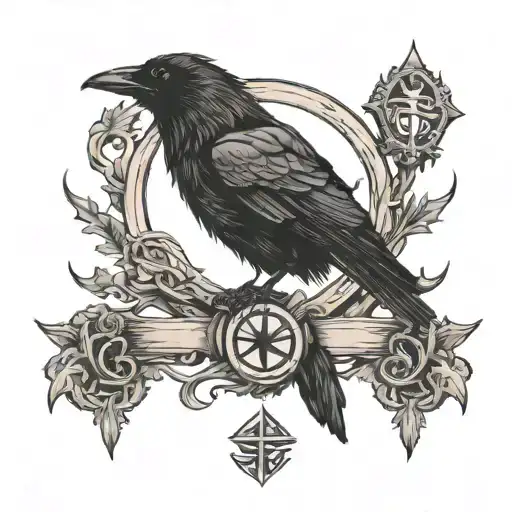 Raven And Wolf With Rune For Luck