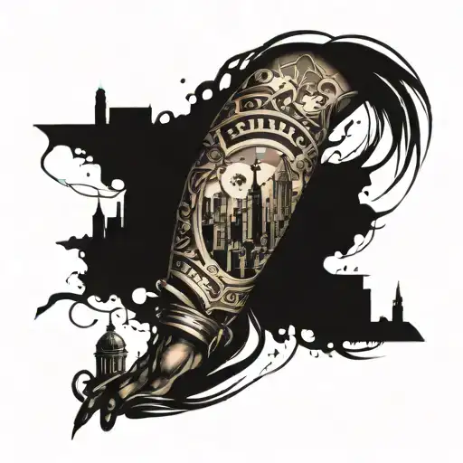 Band Around Arm With City Design Incorporating Elements