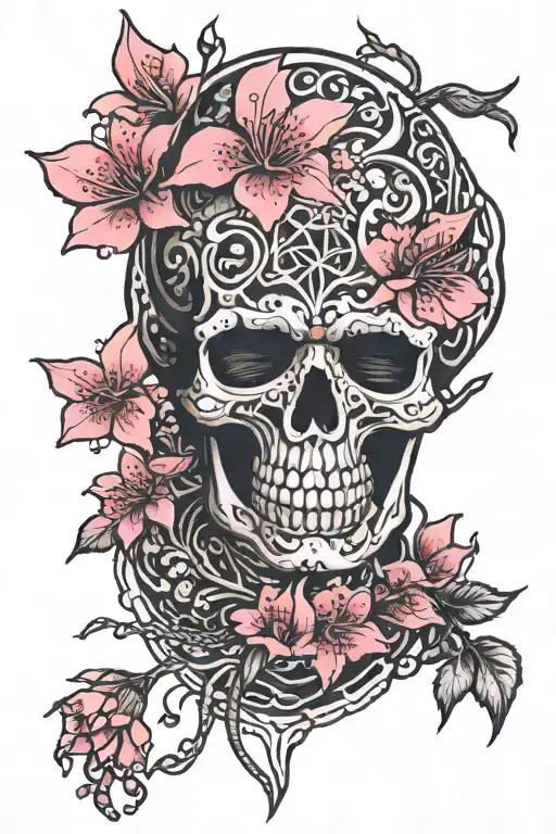 Red Flower Of Death With Pink Cherry Blossoms