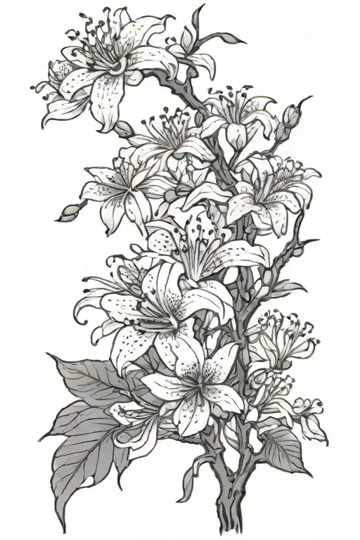 Red Spider Lily Flower And Cherry Blossom Tree