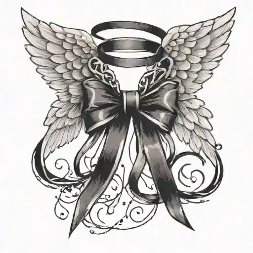 Angel Wings Tied With Black Ribbon Wrapped