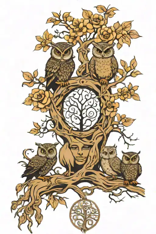 Feminine African Family Tree With Exaggerated Roots Add Capricorn Sign And An Owl