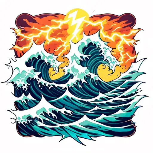 Ocean Waves With Thunder Bolts