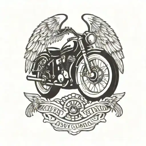 American Traditional Motorcycle Wheel With Wings Spread Black And White