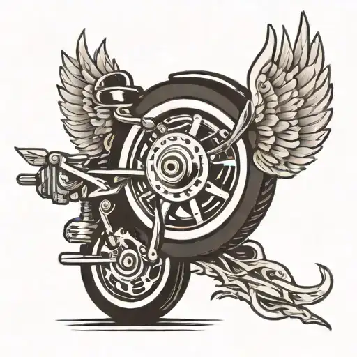 American Traditional Motorcycle Wheel With Wings Spread Black And White