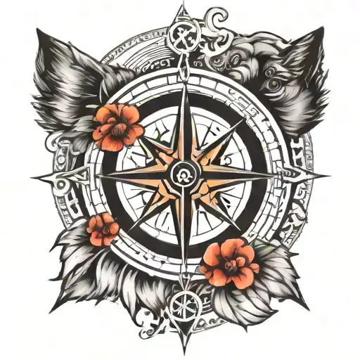 Compass With Initials And Dog Paw Print In Middle
