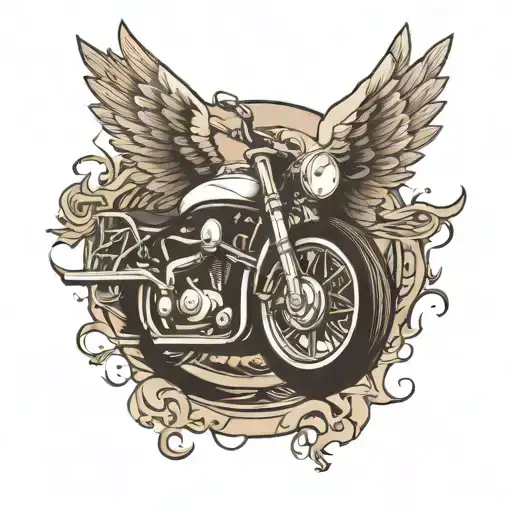 American Traditional A Single Motorcycle Wheel With Wings Spread Black And White