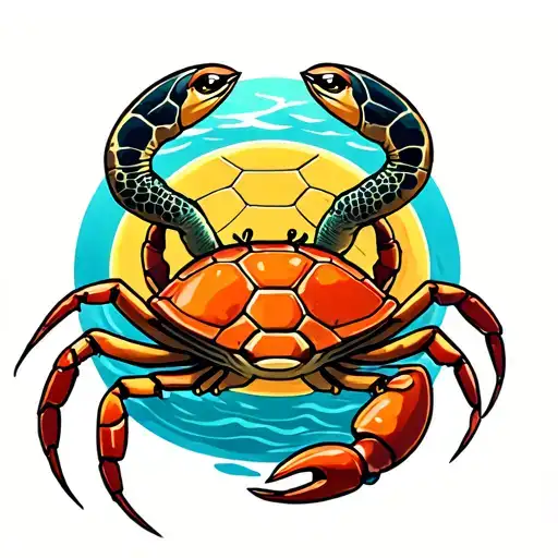 Sea Turtle And And A Crab Playing