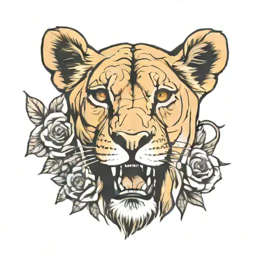 Lioness With Her Younger Self In Triangle Outline