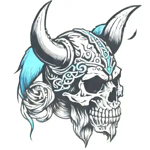 Viking Skull Blue Horns