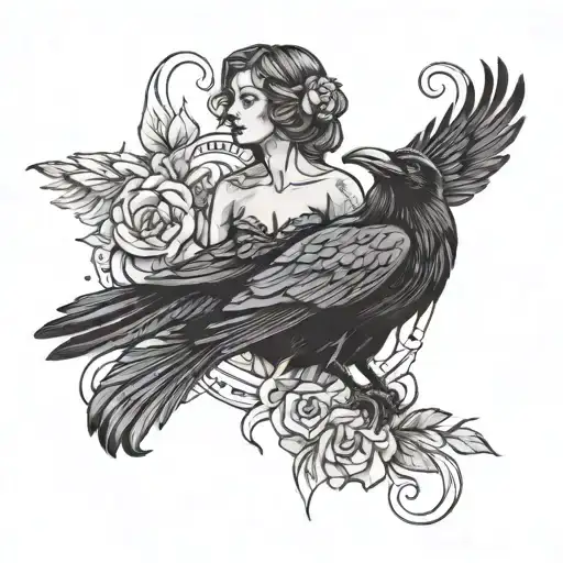 Ravens And Goddess Surrounded