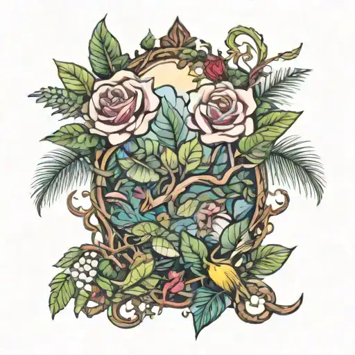Jungle Scene With Rose Surrounded
