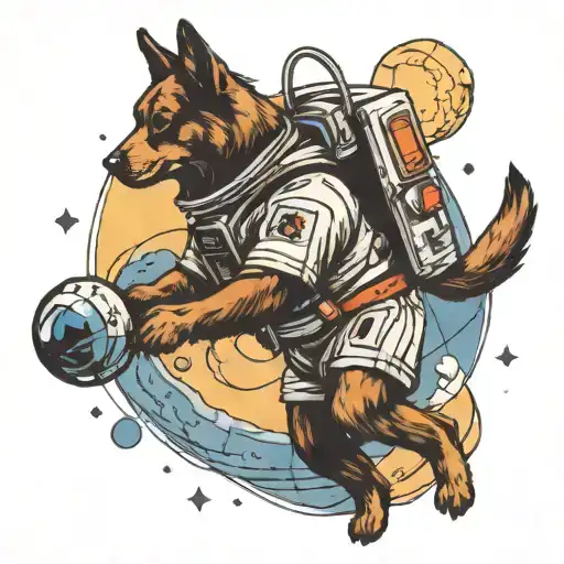 Dog Astronaut Chasing Planet Earth