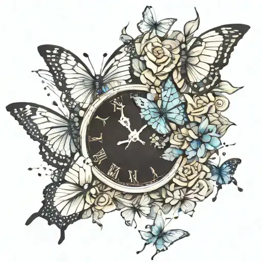 Broken Clock With Butterflies