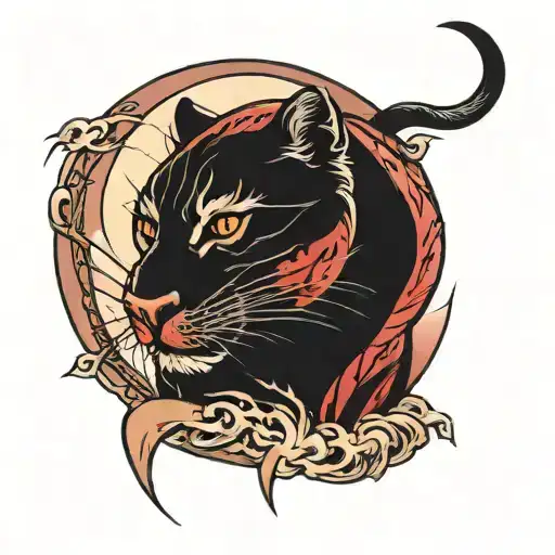 Panther Against The Moon In Red And Black