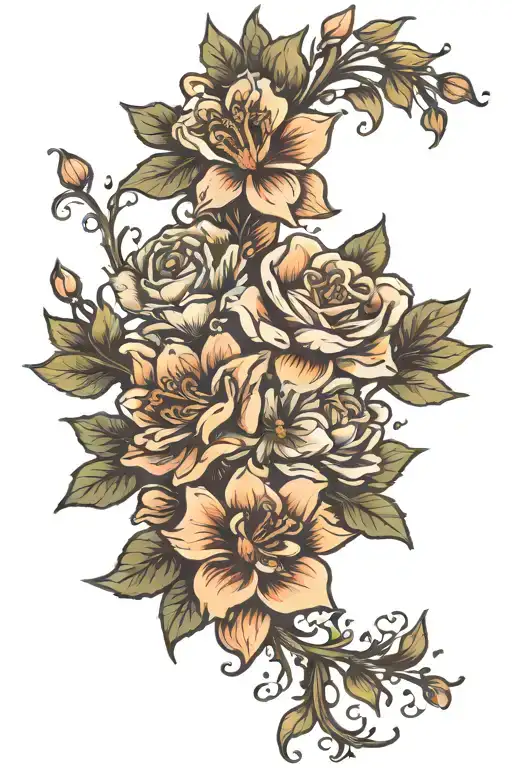 Leg Tattoo With Flowers Blooming