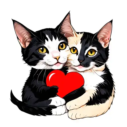 Two Cats Hugging A Heart