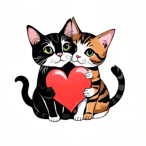 Two Cats Hugging A Heart