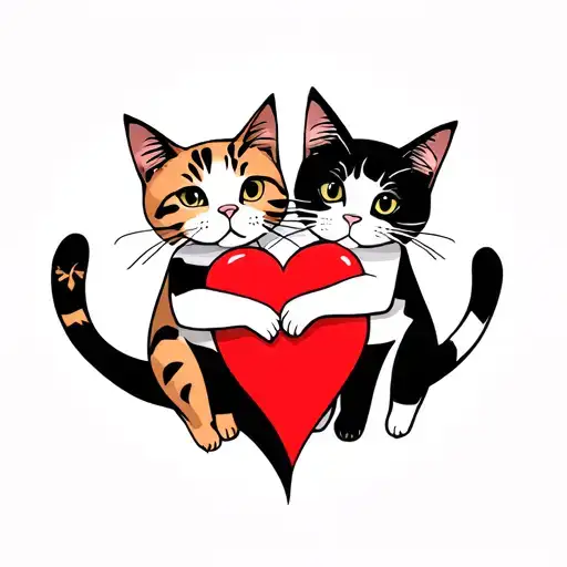 Two Cats Hugging A Heart