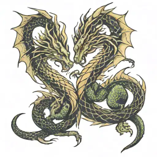 Female And Male Dragon Intertwined Representing